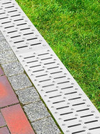 VEVOR Trench Drain System, Channel Drain with Metal Grate, 5.9x5.1-Inch HDPE Drainage for Garage Floors, Black Plastic Trench with End Caps, 3x39 Grate - 3 Pack