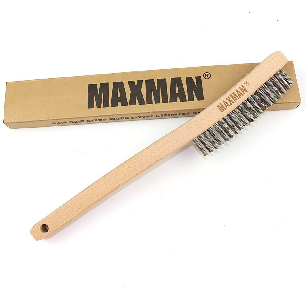 MAXMAN Wire Brush, 14" Stainless Steel Bristle, Heavy Duty Rust Remover