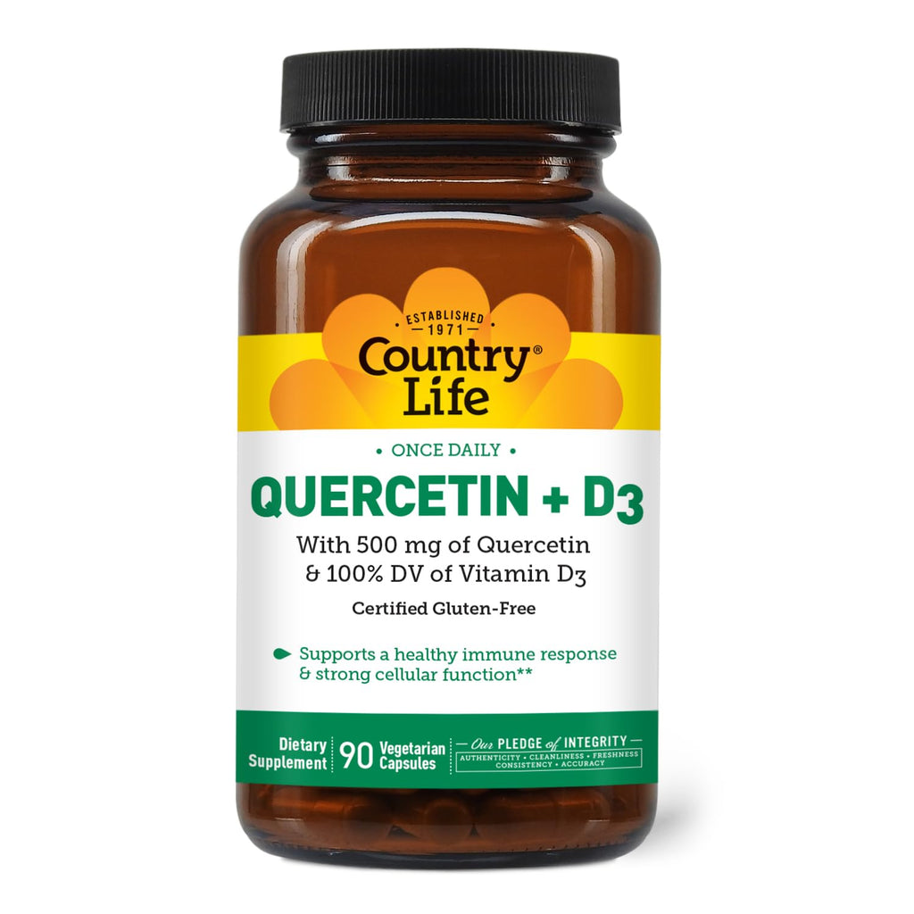 Country Life Quercetin 500mg Capsules with Vitamin D3 800 IU – Immune Support Supplement for Adults – Daily Immune Boosters – Quercetin Immune System Boost, 90 Capsules