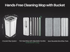 JOYMOOP Flat Mop System with Wringer Bucket, White, Microfiber Floor Cleaning Set for Wet and Dry Use, 60" Handle with 3 Reusable Pads