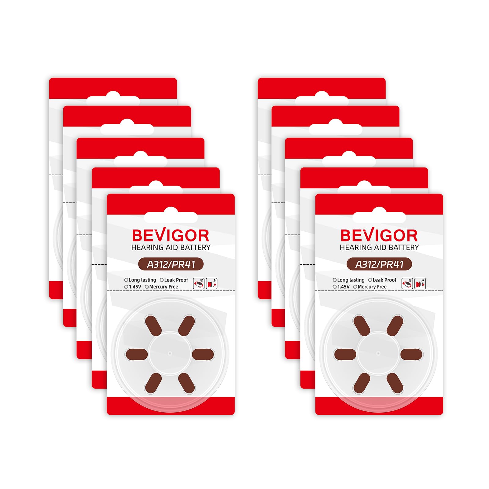 BEVIGOR Hearing Aid Batteries 312, Mercury Free, Easy to Open and Carry, Long Lasting Batteries (60 Count)
