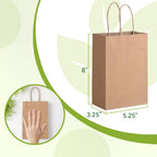 Brothersbox Small Brown Paper Bags with Handles 100PCS, 5.25 * 3.25 * 8 Inch Kraft Gift Bags Bulk for Craft Shopping Business Party Favor Retail Birthday Grocery