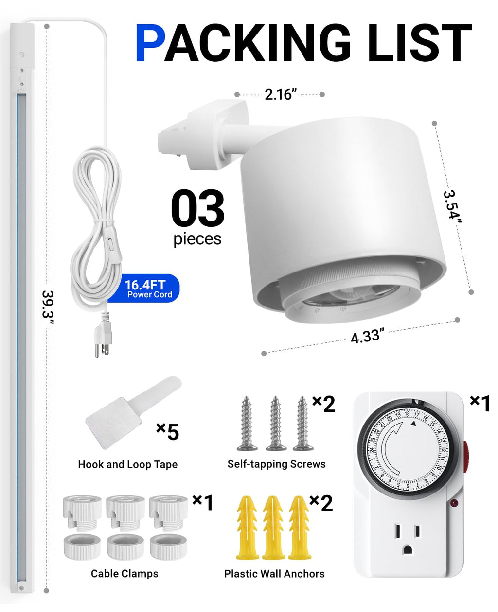Barrina TR40C Track Grow Light, 3 x 40W, 4000K, H-Type Track, White Cover