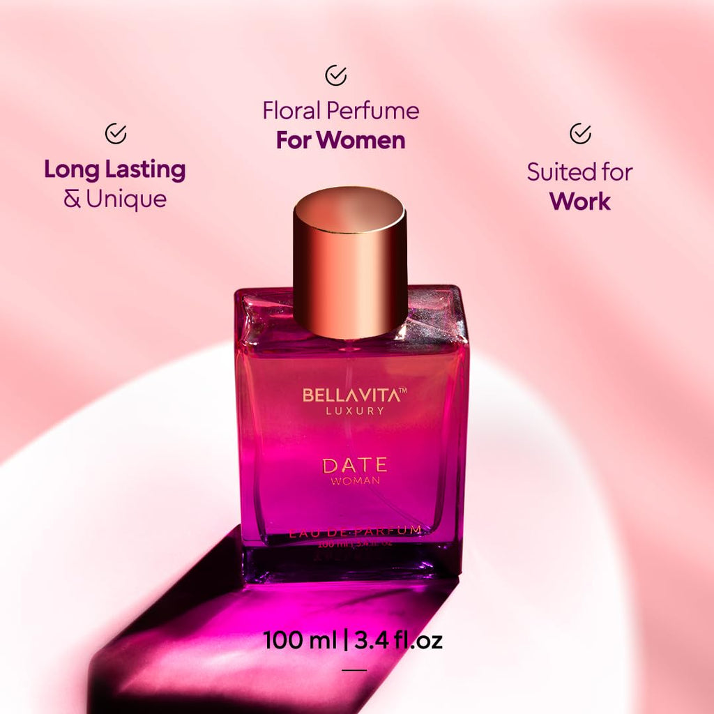 Bella Vita Luxury Date Perfume for Women | Eau De Parfum for Women | Pink Pepper, Red Fruit & Jasmine | Fruity and Floral Long-Lasting EDP Fragrance Scent | 100 ML (3.34 FL. OZ.)
