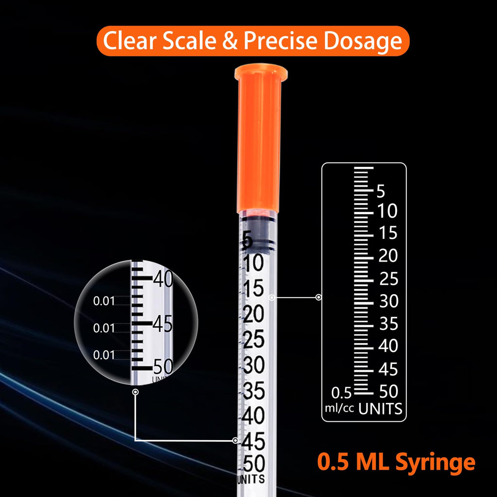 0.5ML Syringe, Lab Supplies Syringes 31G 5/16 Inch, Individually Wrapped, Pack of 100