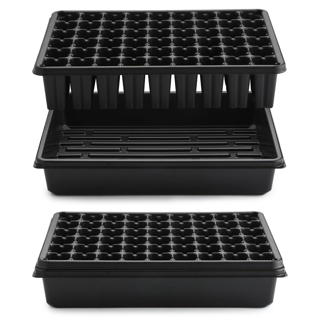 RooTrimmer 5 Pack Seedling Starter Trays No Holes and 5 Pack 54 Cell Seed Starter Trays Extra Deep 2.8" - Heavy Duty Plastic Nursery Trays for Seed Germination & Plant Propagation (5 Sets)