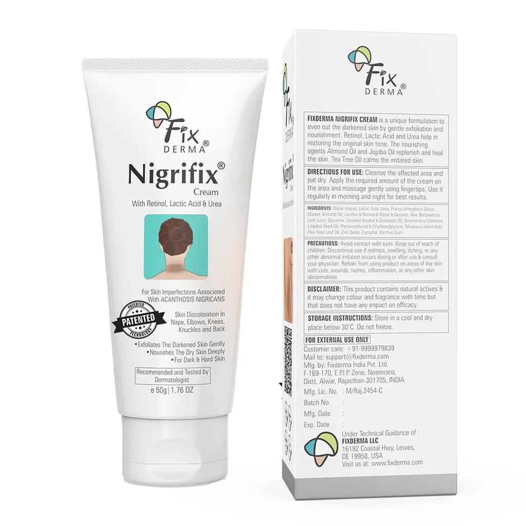 FIXDERMA Nigrifix Cream for Acanthosis Nigricans with Lactic Acid | Dermatologist Tested Retinol Cream | Useful for Dark Body Parts like Neck, Ankles, Armpits & Elbows –1.76 Oz