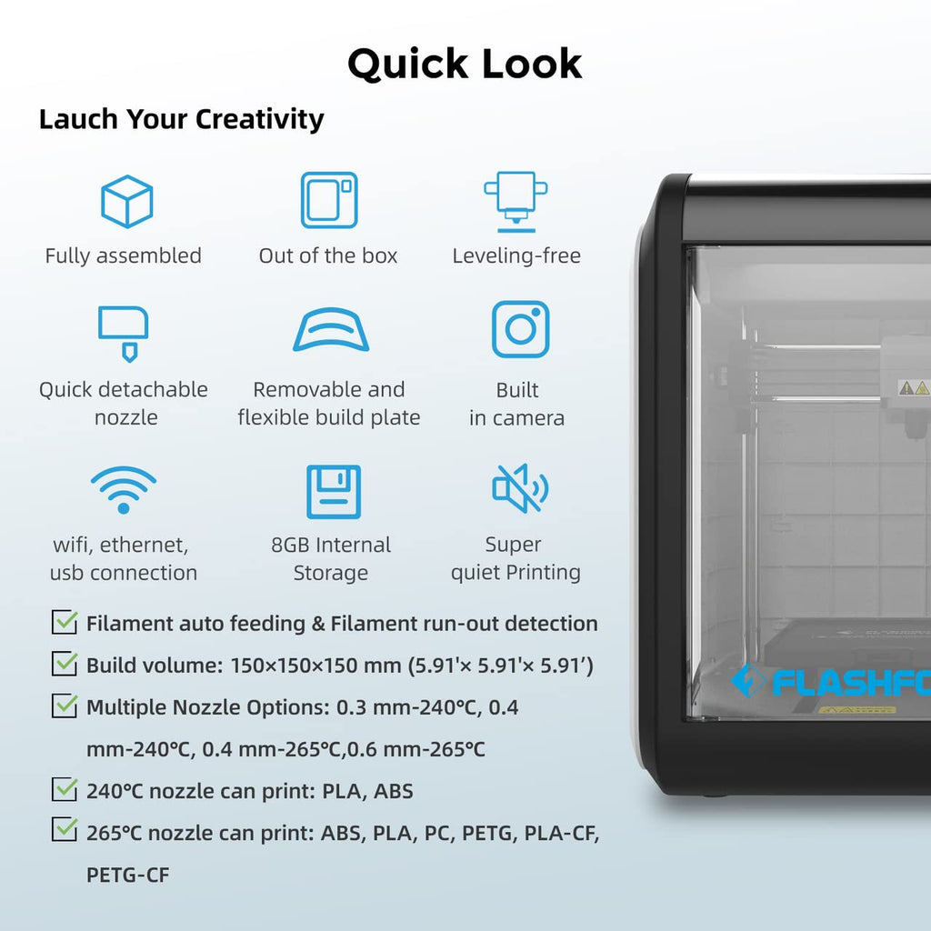 FLASHFORGE 3D Printer with Fully Auto Leveling, with 3S Detachable Nozzle, CoreXY All Metal Structure FDM 3D Prinrer