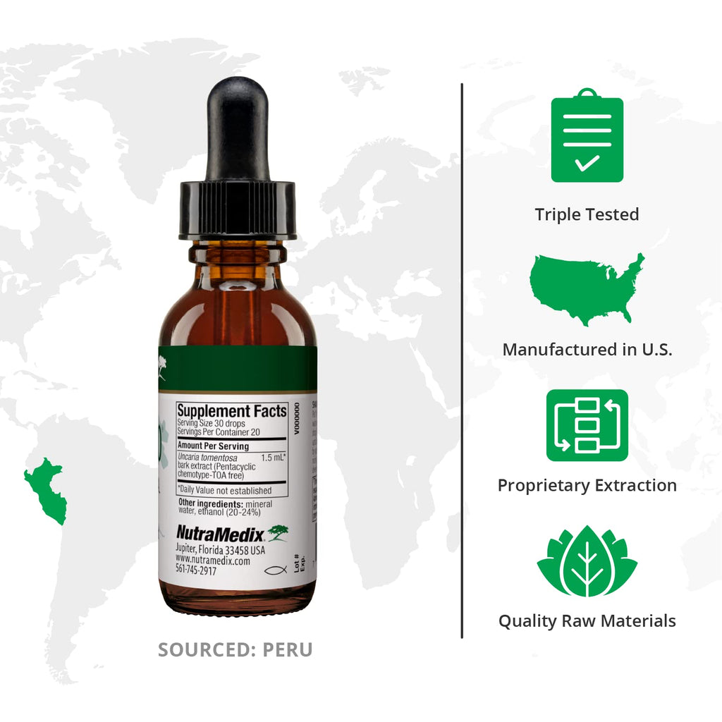 NutraMedix Samento Cat's Claw Tincture - Cat's Claw Tick Immune Support Supplement for Brain, Antioxidant, Cardiovascular & Microbial Support - Bioavailable Herbal Supplements from Nature (1oz / 30ml)