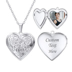 U7 Memorial Photo Locket Necklace, Women Silver Heart Pendant with Engrave