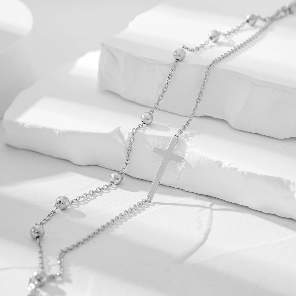 CHIC & ARTSY Cross Anklet 925 Sterling Silver Sideways Cross Ankle Bracelet Christian Layered Anklet for Women Double Chain Sexy Ankle Bracelet 11 inches