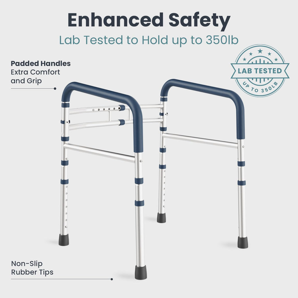 PELEGON Toilet Safety Rails (350 lb) - Adjustable Toilet Safety Frame & Rails, Toilet Safety Rail for Elderly Adults, Toilet Handles for Seniors, Toilet Bars for Elderly, Disabled & Handicap - Grey