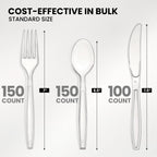 400 Count Heavy Duty Plastic Silverware, BPA-Free, Clear Plastic Cutlery Set, Premium Disposable Utensils for Party Everyday Use, 150 Forks, 150 Spoons and 100 Knives