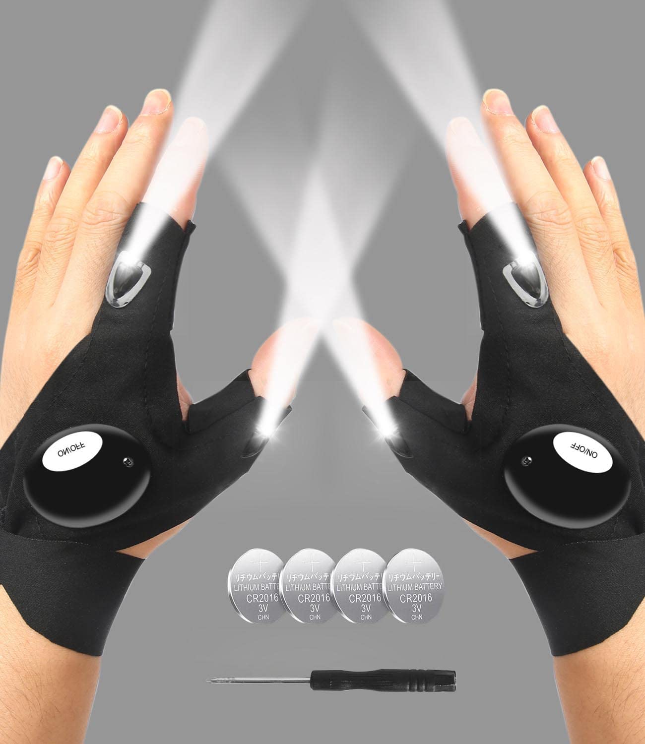 LED Flashlight Gloves, Fathers Day Dad Gifts from Daughter Son Wife, Gift for Men Boyfriend Husband Him Birthday Christmas, Cool Gadget Finger Lights Waterproof for Camping Fishing Repairing (Black)