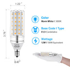 LDSZM E12 LED Bulbs 12W Candelabra led Light Bulb,100 Watt Equivalent 1200lm Warm White 3000K E12 Base LED Chandelier Light Bulbs Non-Dimmable LED Corn Bulbs, Pack of 6
