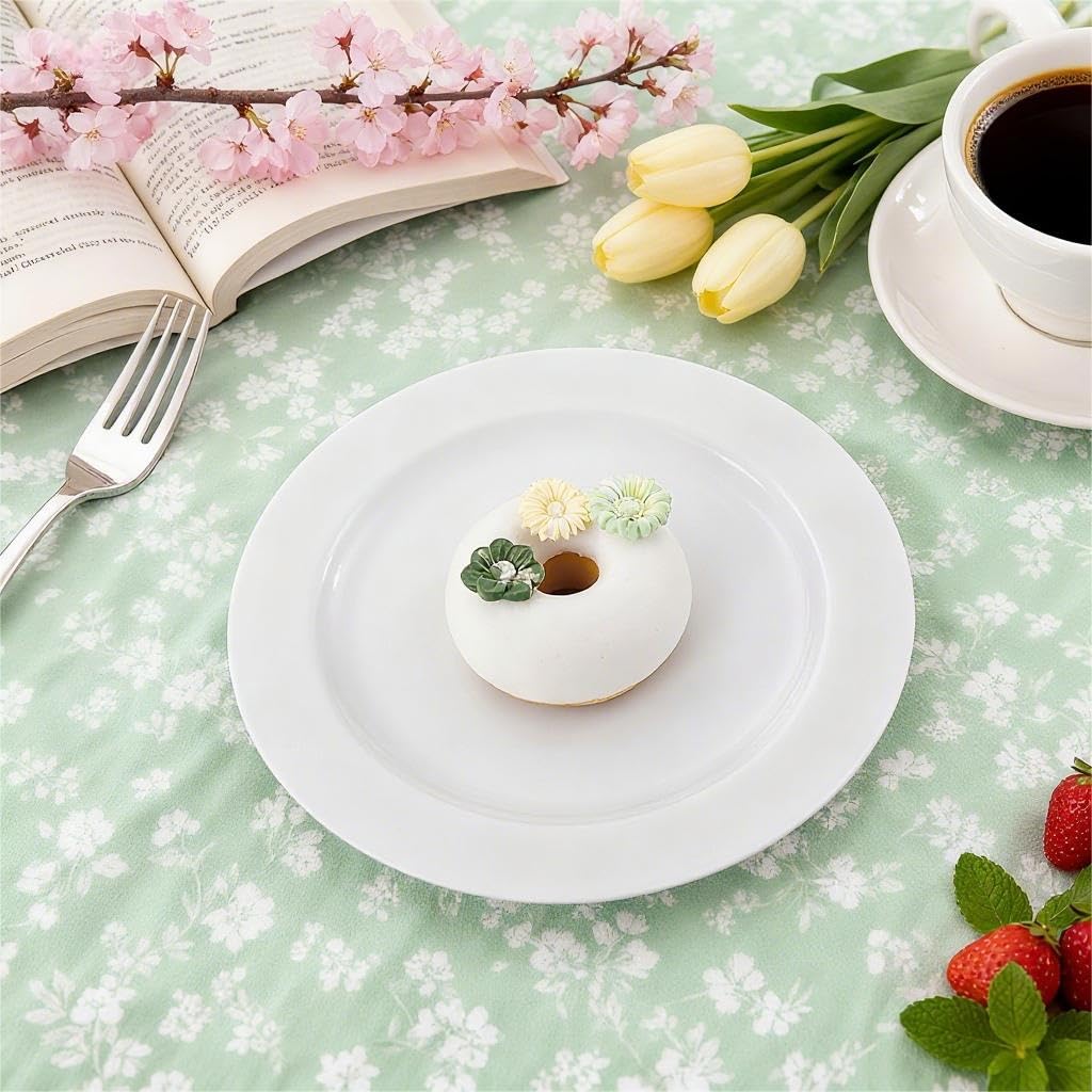 FLOWERCAT 60PCS White Plastic Plates - Heavy Duty White Disposable Plates for Mother's Day/Birthday Party/Wedding -serve for 30 guests Include 30PCS 10.25" & 30PCS 7.5" Plates for Party
