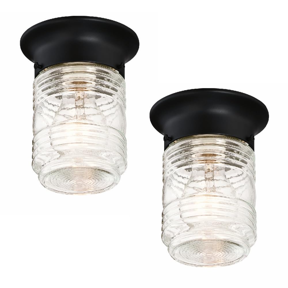 Design House 2-Pack Jelly Jar 1-Light Indoor/Outdoor Flush Mount Ceiling Light, Black – Design House, 587576