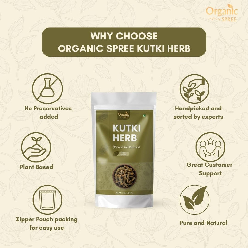 ORGANIC SPREE Kutki Herb 100gm (3.52oz) Picrorhiza Kurroa | Katuka Rohini | Pure and Natural - Pack of 2