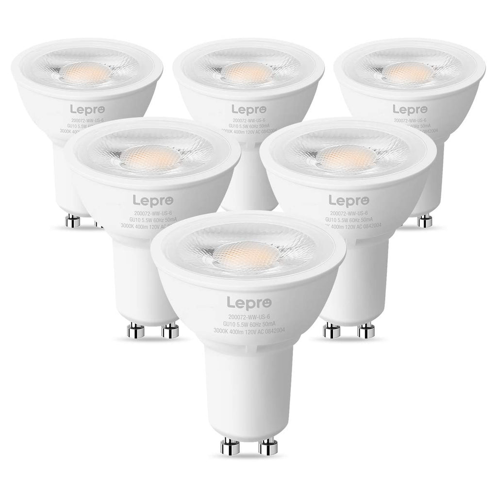 Lepro GU10 LED Bulb Dimmable, 50W Halogen Equivalent Light Bulbs, 5.5W 5000K Daylight White Replacement for Recessed Track Lighting, 40°Spotlight for Kitchen Range Hood Living Room & Bedroom, 6 Pack