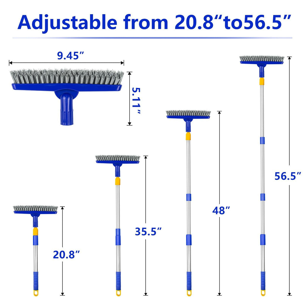 ITTAHO 2 Pack Grout Brush with Long Handle, 56.5'' Swivel Grout Cleaning Brush,V-Shape Grout Scrub Brush, Extendable Handle Grout Cleaner Brush for Tile Floors，Bathroom,Baseboard,Shower,Corner