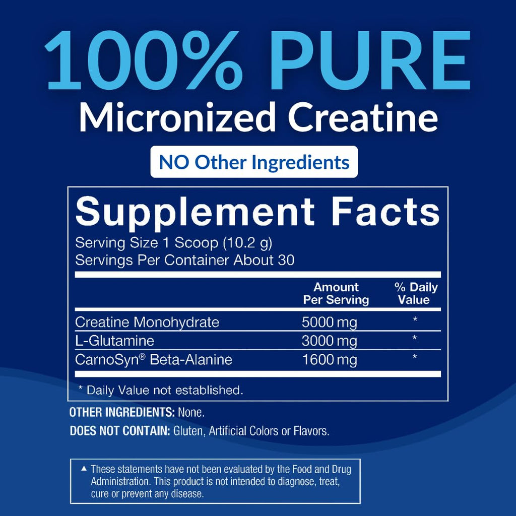BodyTech Creatine + Glutamine with Beta Alanine Powder, Supports Training & Recovery, Pre Workout & Post Workout Supplement for Men & Women, Unflavored, Gluten Free, 10.8 Oz, 30 Servings