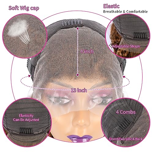 Chesma 28inch Highlight Ombre Lace Front Wig Human Hair 13x4 HD Honey Blonde 4/27 Deep Wave Lace Frontal Wigs Glueless Wigs Human Hair Pre Plucked with Baby Hair 180 Density