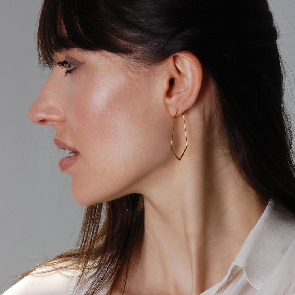 Geometric Chevron Threader Hoop Earrings for Women - 18K Gold Plated Hoops