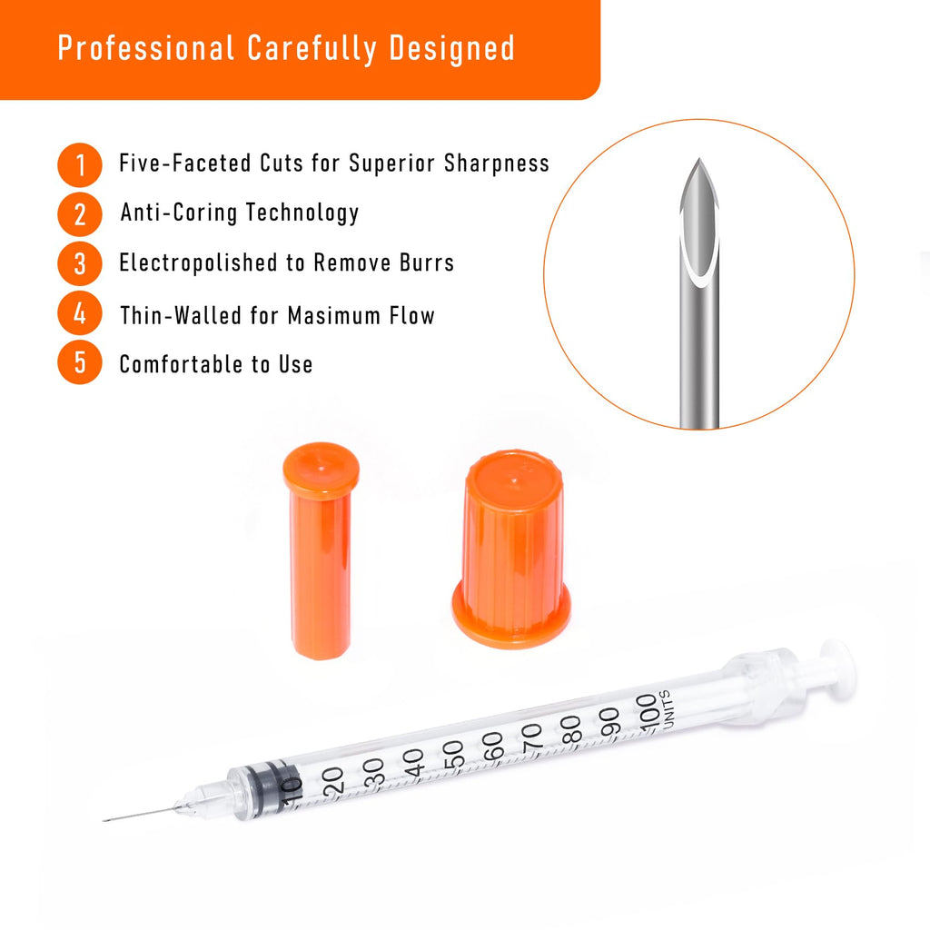 100pack 1cc Syringes with 32G 1/4 Inch-6mm U-100 Accurate Measuring for Liquid Individually Sealed Packaging