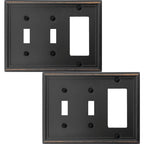 OKAWYC Double Toggle/Single Decorator Light Switch Cover Luca Metal Wall Plate, 2-Pack Aged Bronze 3 Gang, Light Switch Cover, Receptacle Dimmer Switch GFCI Outlet Decorative Wallplate, Durable