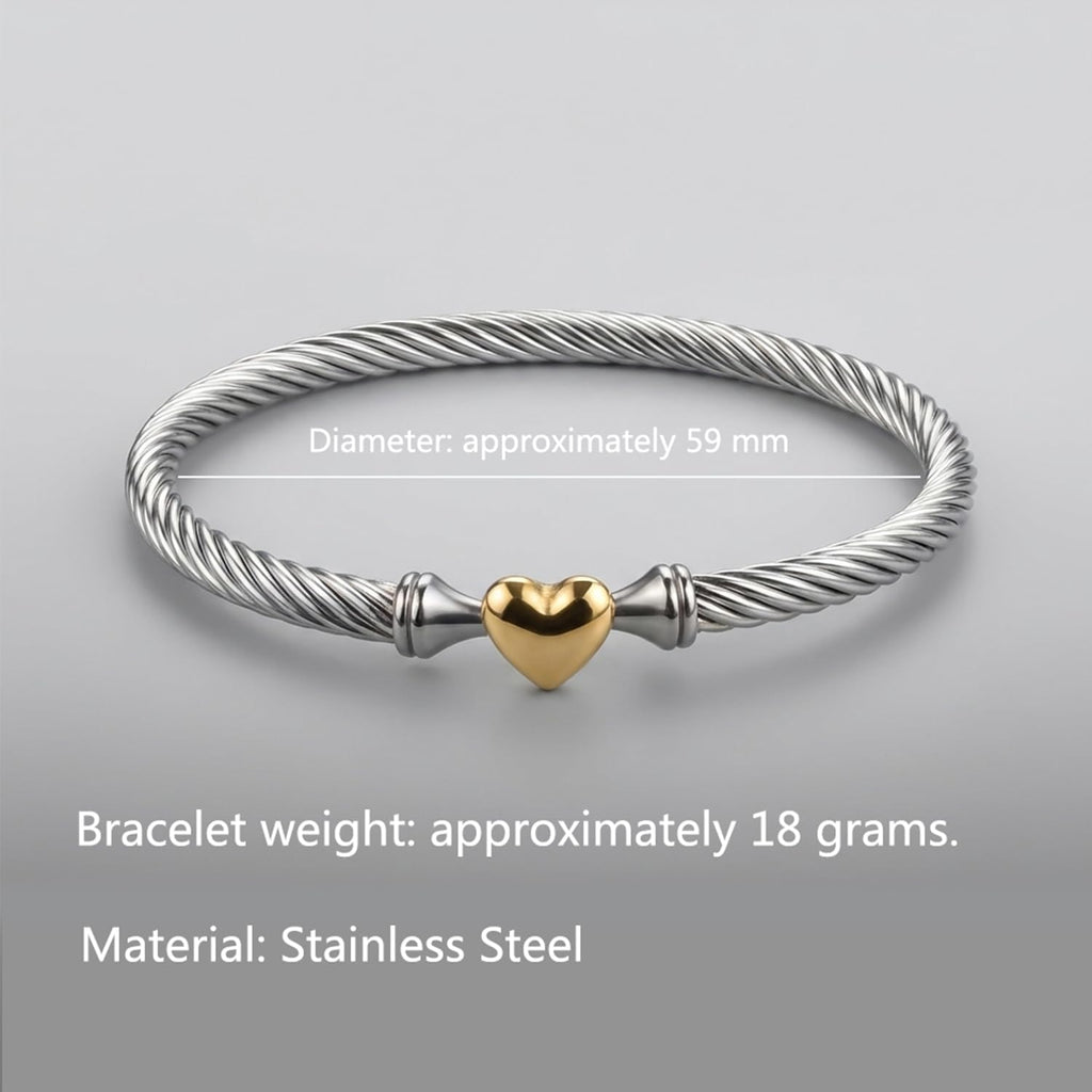 Twisted Cable Bracelet for Women 5mm Stainless Steel Bangle Bracelet with Hook Clasp Designer Brand Inspired david+yurman bracele Valentine Day Gift (Silver and Gold)