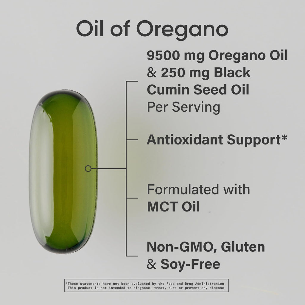 Sports Research® Oil of Oregano 9500mg w/Black Cumin Seed Oil & Ginger Oil - 3-1 Antioxidant Combination Supplement Rich in Thymoquinone & Carvacrol - Gluten Free · Non-GMO - 60 Softgels
