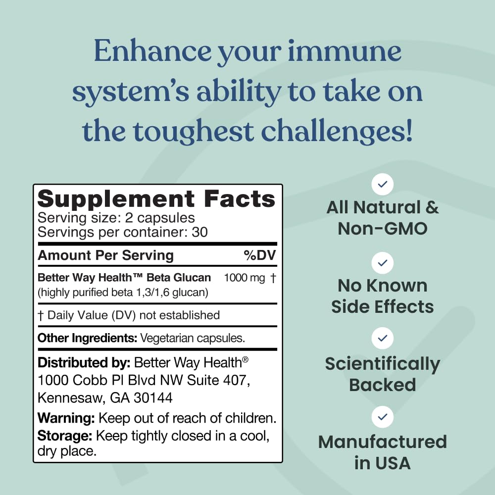 Better Way Health™ - Advanced Immune Readiness - Highly Purified 1,3/1,6 Beta Glucan 500 - Clinically Tested Immune Defense - 500mg/60 Capsules (Pack of 2)
