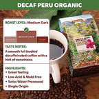 Java Planet Organic, Water Process Decaf Peru, Smooth Full Flavored Organic Coffee Beans, Low Acid, Whole Bean Coffee, Two 1 LB Bags