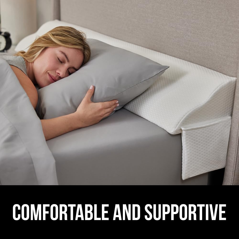 GORILLA GRIP King Bed Wedge Pillow for Headboard Gap, Filler Between Mattress Gaps, US Designed, Comfortable Supportive High Density Cushion Foam Pillows, Stay in Place Gripping Dots, White