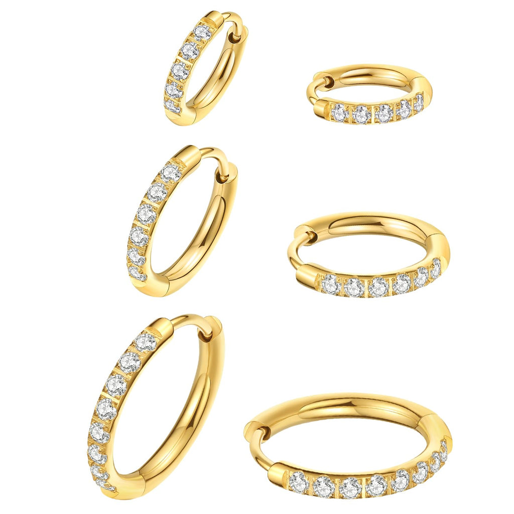ENVYOU 316L Surgical Steel Huggie Hoop Earrings (Gold,18G 8/10/12mm)