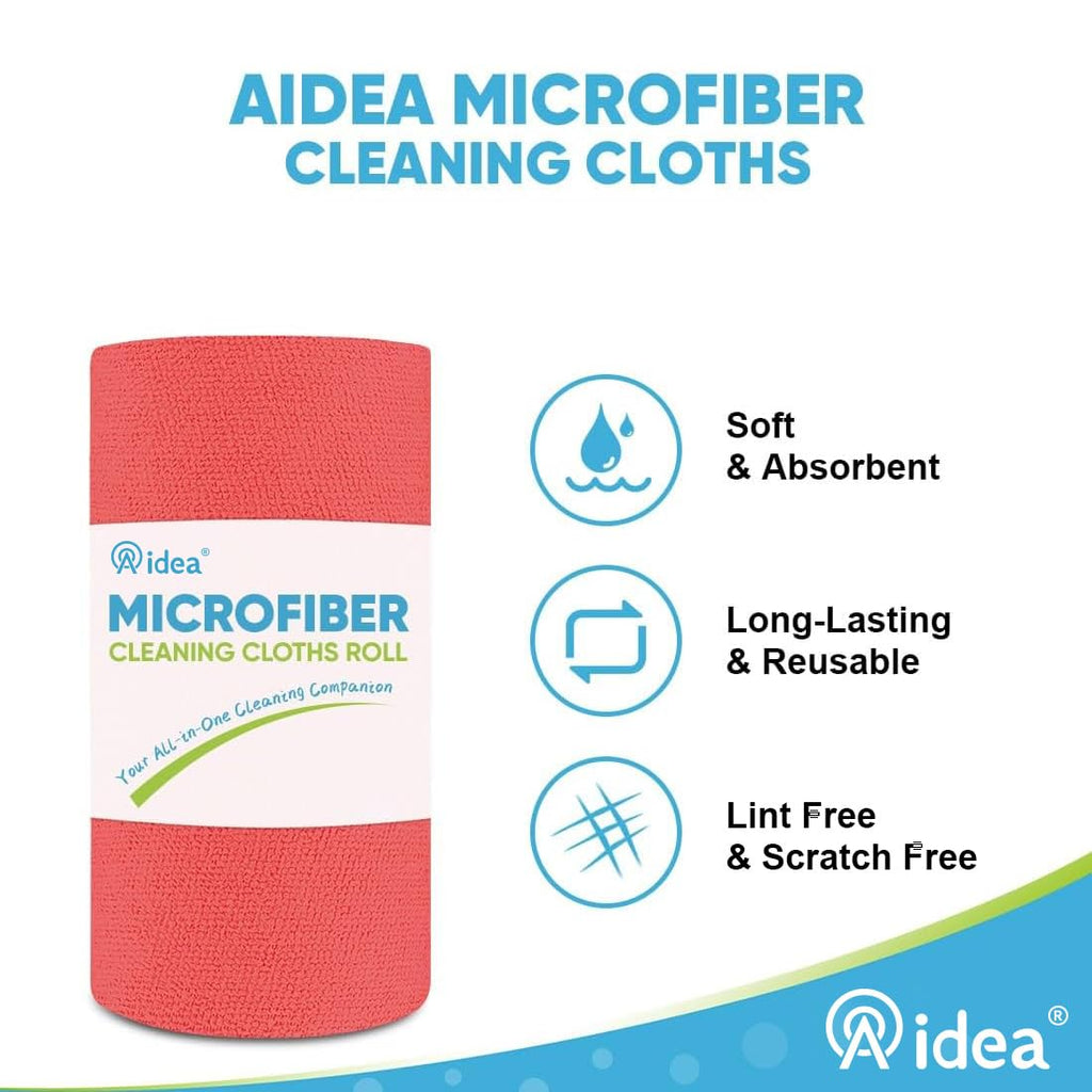 AIDEA Microfiber Cleaning Cloth Roll, 75PK Red, Reusable Paper Towels Tear Away Cloth, Microfiber Towels Washable Shop Rags, Lint Free Cleaning Rags for House, Kitchen, Window, 11.5"×11.5"