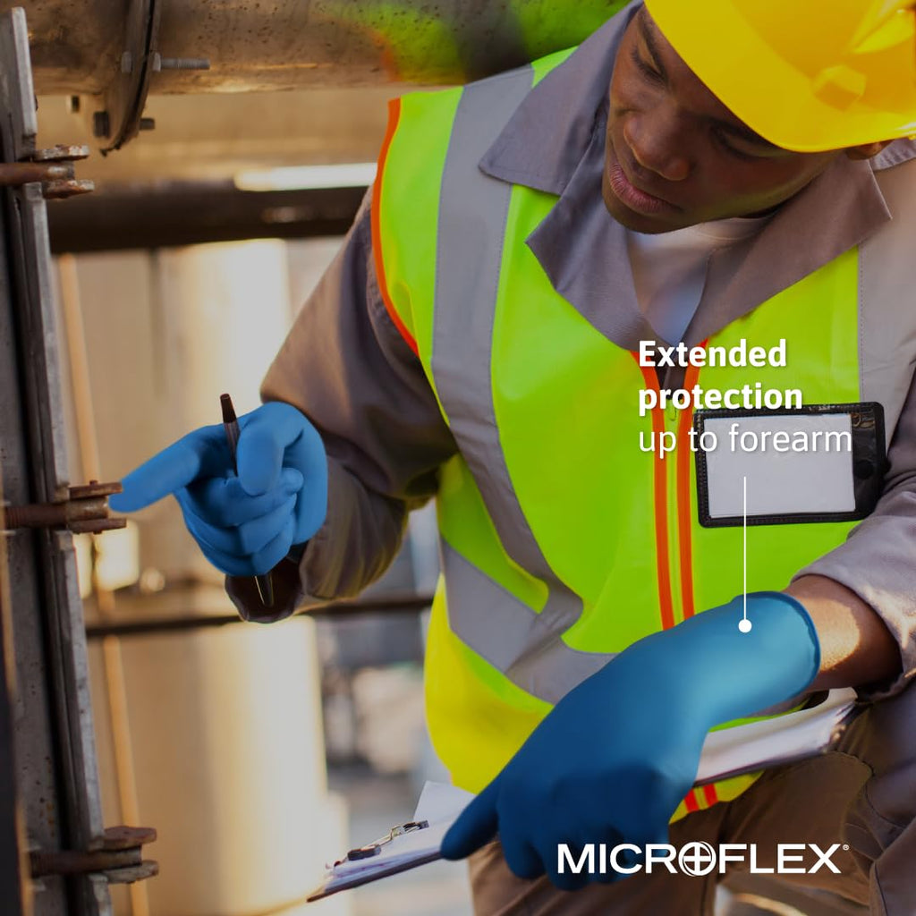 Microflex Safegrip SG-375 Latex Gloves - Disposable, Extended Cuff, Blue Size Large (Case of 500) (SG-375-L)