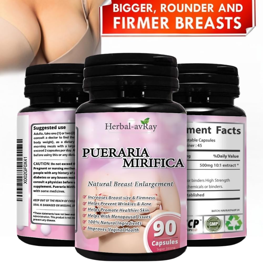 Pueraria Mirifica Capsules - Natural Breast Enhancement Pills for Women - Breast Enlargement Pills - Breast Growth, Vaginal Health, Menopause Relief, Skin & Hair Health - 90 Vegan Capsules