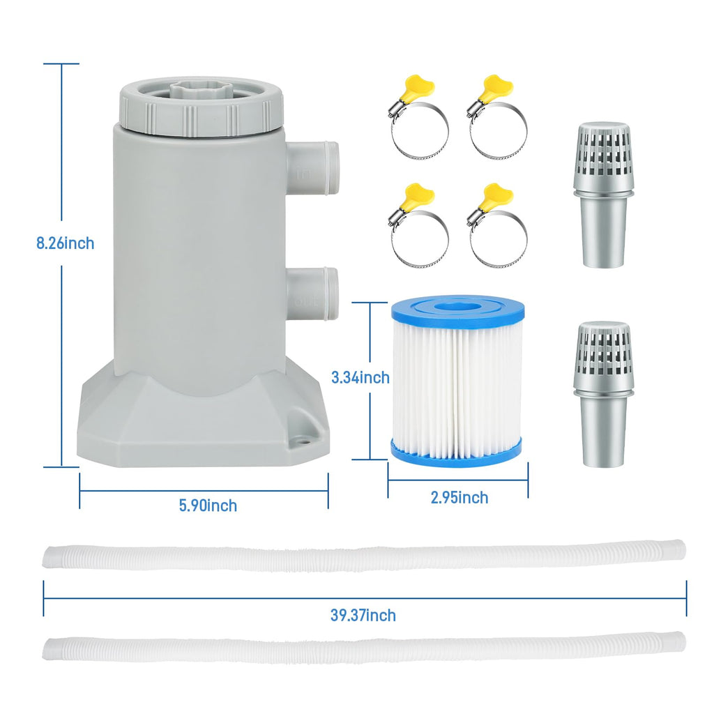 SNMUMU Small Pool Pump and Filter Kit, Powerful 530 GHP Above Ground Pool Filter Pump Quickly and Cleanliness of Your Pool Water, Pool Pumps for Above Ground Pools (Gray 530GHP)