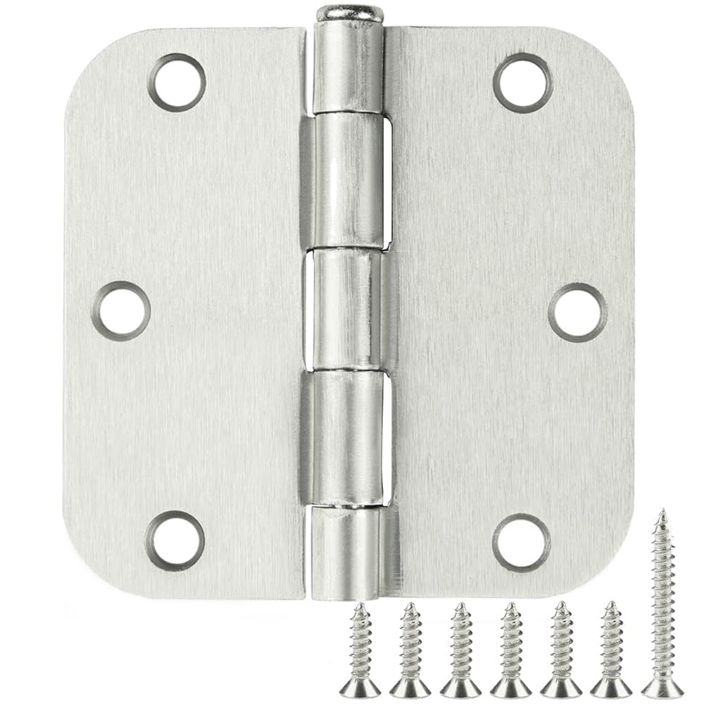 48 Pack Interior Door Hinges Brushed Nickel 3.5 Inch x 3 1/2" Rounded 5/8" Radius 3 ½"Satin Iron Bifold Residential Hinge for French Style Slab Single/Double Doors Hardware Kit Living/Bed Room