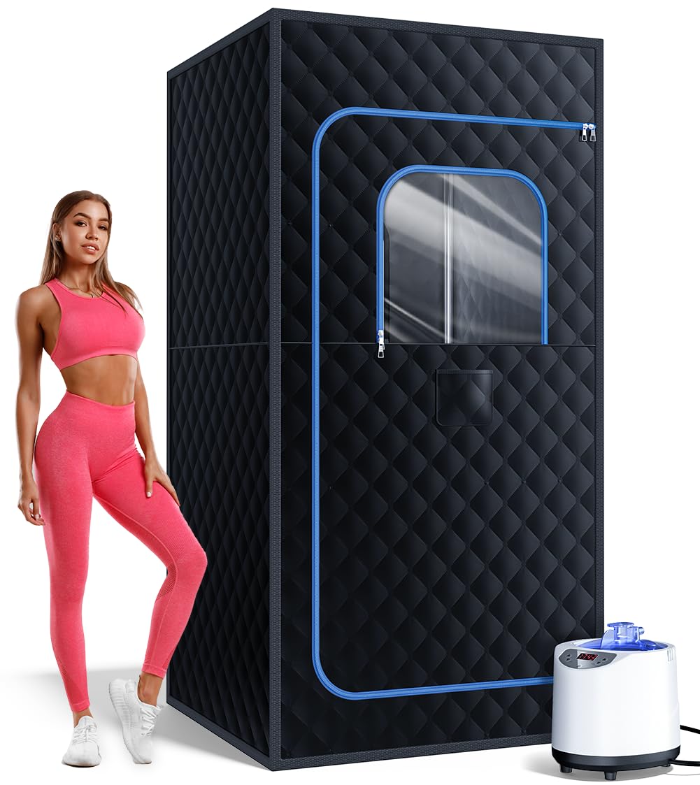 pikulLA Portable Sauna for Home, Personal Portable Steam Sauna Tent with 1200W 3L Steamer Heater, 15 Levels, Remote Control, Foldable Chair, Cozy Big Size 36 * 36 * 71 inches