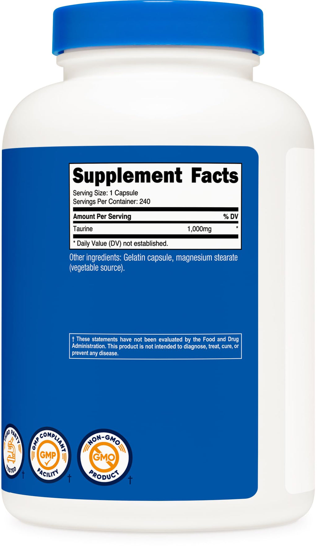 Nutricost Taurine 1000mg Capsules Supplement, 240 Capsules Per Bottle, Non-GMO & Gluten Free