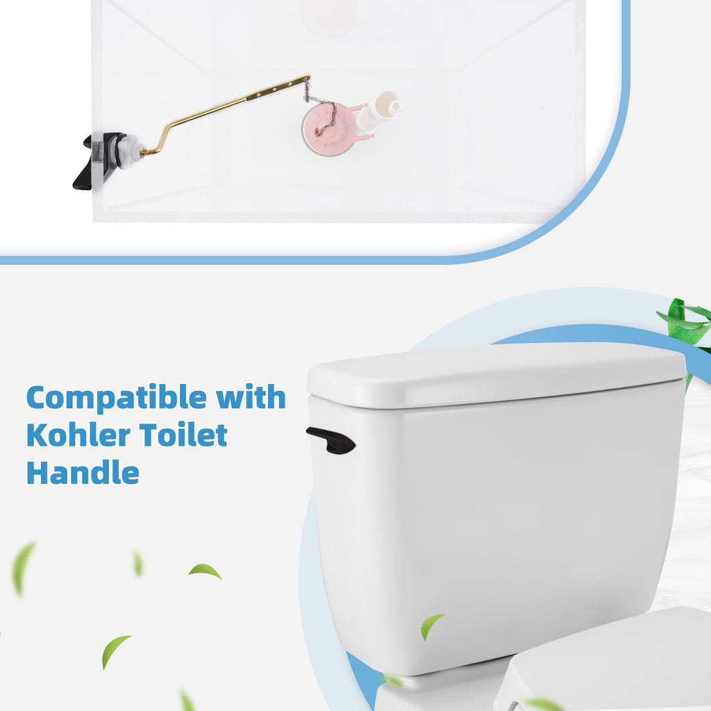 2 Pack Universal Black Toilet Handle Replacement Kit, Side/Angle Mount Toilet Flush Handle Compatible with Kohler K-GP30324-CP/TOTO/American Standard, Stainless Steel Flapper Chain