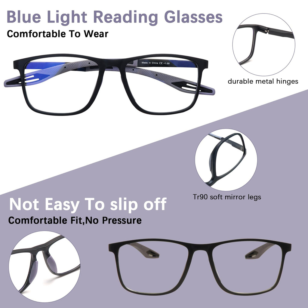 CLASAGA Progressive Multifocal Reading Glasses for Men Photochromic Gray Sunglasses Sports Style Blue Light Blocking Computer Readers (Black&Grey, 1.75, x)