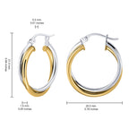 Hoops & Loops 925 Sterling Silver Intertwined Round Hoop Earrings for Women, Two-Tone Layered Trendy Double Square-Tube Hypoallergenic Click-Top Hoops, 20mm - Two-Tone Silver & Yellow Gold