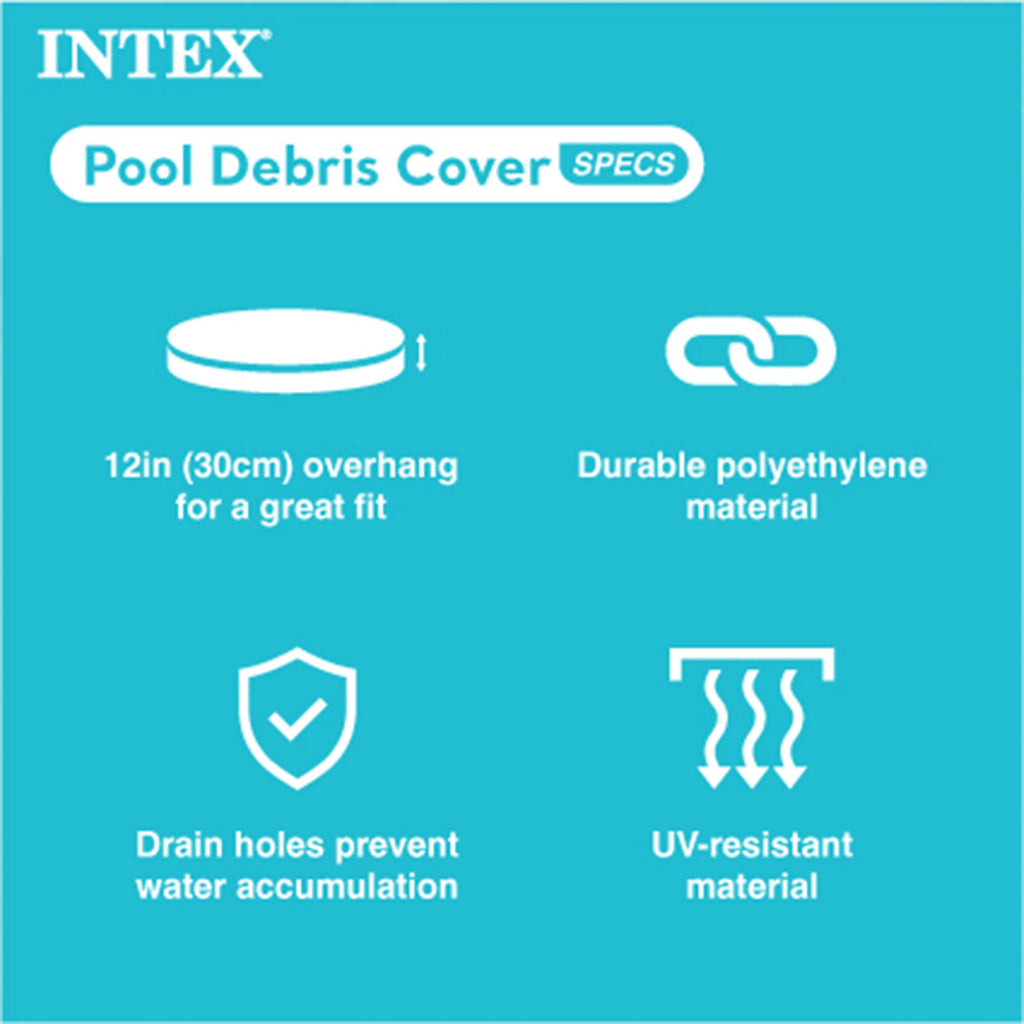 INTEX 28021E Pool Cover: For 10ft Round Easy Set Pools – Includes Rope Tie – Drain Holes – 12in Overhang – Snug Fit