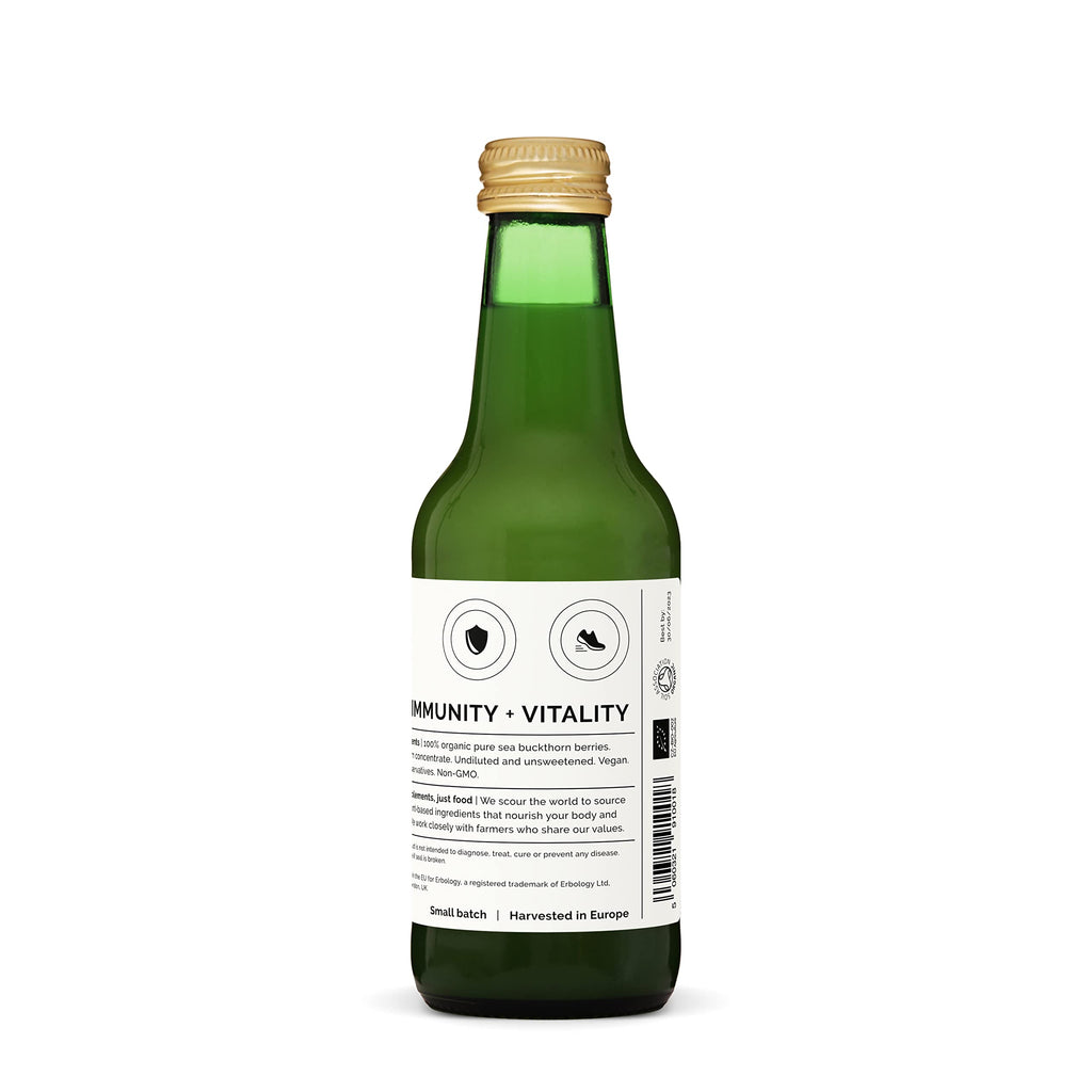 100% Organic Sea Buckthorn Juice 250ml (Box of 6) - Supports Immunity and Boosts Energy - High in Vitamin C, Omega-7 and Beta-carotene - Undiluted - No Added Sugar - Non-GMO - Recyclable Glass Bottle