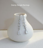 Silver Teardrop CZ Dangle Earrings Long Hook Bride Bridesmaid Wedding