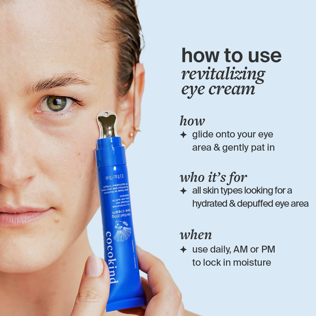 Revitalizing Eye Cream by Cocokind, Depuff & Reduce Fine Lines and Wrinkles, Cream for Firmer and Brighter Looking Eye Area, Hydrating with a Cool Metal Applicator Tip, 0.5 Fl Oz