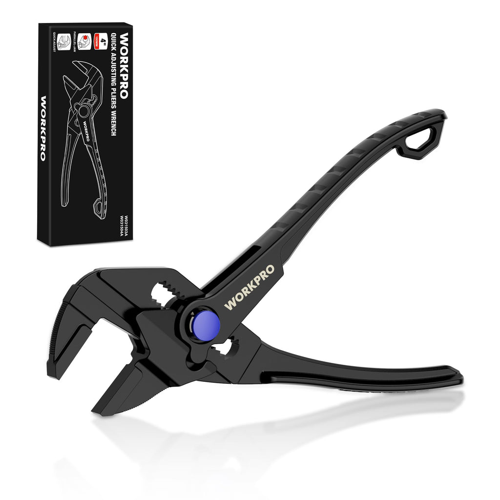 WORKPRO Mini Pliers Wrench, 4-Inch Smooth Jaw Pliers, High-Toughness Alloy Steel Adjustable Wrench Pliers with Smooth Parallel Jaws, Anti-Rust Coating, EDC Pliers for Tight Spaces & Versatile Use